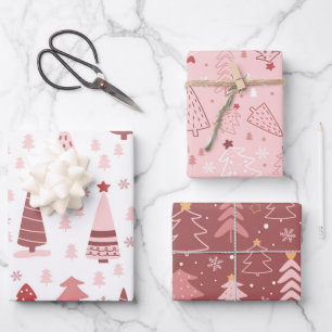 Rosa Weihnachtsbäume Geschenkpapier Set