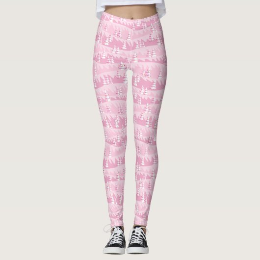 Rosa Weihnachtsbäume Leggings (Vorderseite)