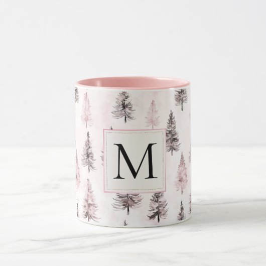 Rosa Weihnachtsbäume Monogramm Tasse (Zentrum)