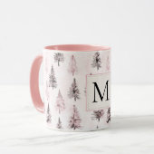 Rosa Weihnachtsbäume Monogramm Tasse (Vorderseite Links)