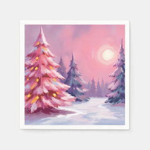 Rosa Weihnachtsbäume Pastell Winter Wasserfarben Serviette