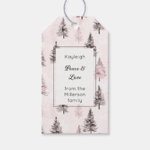 Rosa Weihnachtsbäume Rechteck Geschenkanhänger