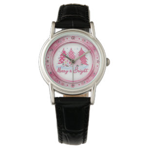 Rosa Weihnachtsbäume Runde Festtagsgestaltung Armbanduhr