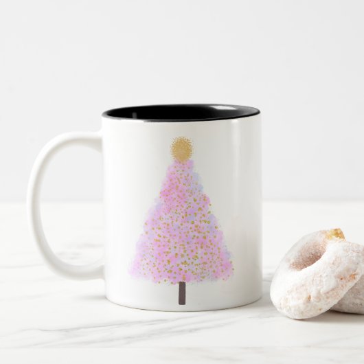 Rosa Weihnachtsbaumkaffee Tasse (Mit Donut)
