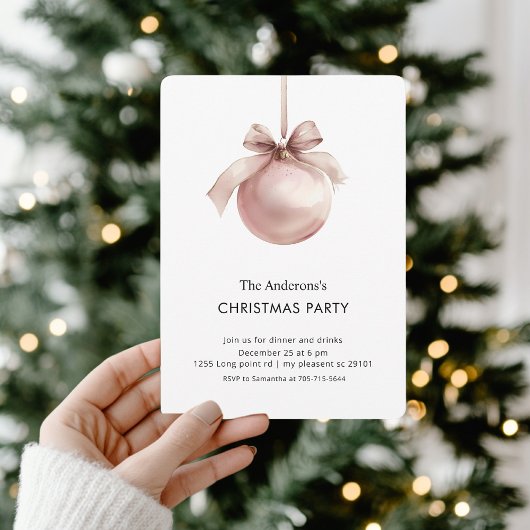 Rosa Weihnachtsbaumkugeln-Party Einladung