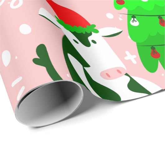 Rosa Weihnachtsbaumkuh Geschenkpapier (Rolleneckpunkt)