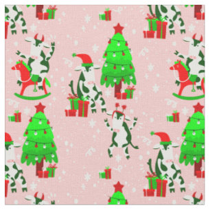 Rosa Weihnachtsbaumkuh Stoff