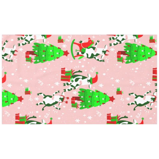 Rosa Weihnachtsbaumkuh Tischdecke (Vorderseite (Horizontal))