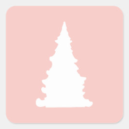 Rosa Weihnachtsbaumminimalistische Silhouette Quadratischer Aufkleber
