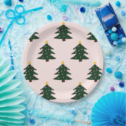 Rosa Weihnachtsbaumplatte Pappteller (Party)
