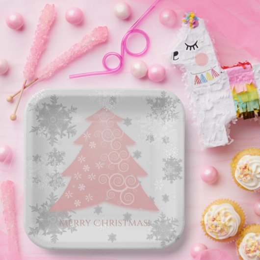 Rosa Weihnachtsbaumplatte Pappteller (Party)