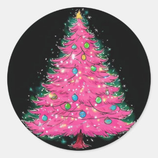 Rosa Weihnachtsbaumsticker, Weihnachtssticker Runder Aufkleber