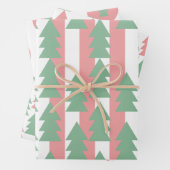 Rosa Weihnachtsbaumstreifen und -stecke Geschenkpapier Set (Beispiel)