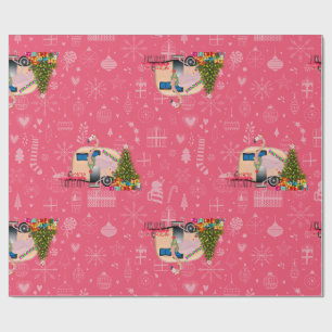 Rosa Weihnachtscamper flamingo santa Geschenkpapier