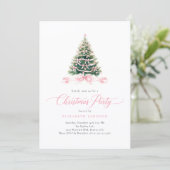 Rosa Weihnachtsdinnerparty Einladung (Stehend Vorderseite)