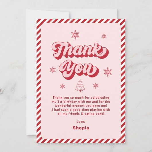 Rosa Weihnachtsfeier Dankeskarte (Vorderseite)