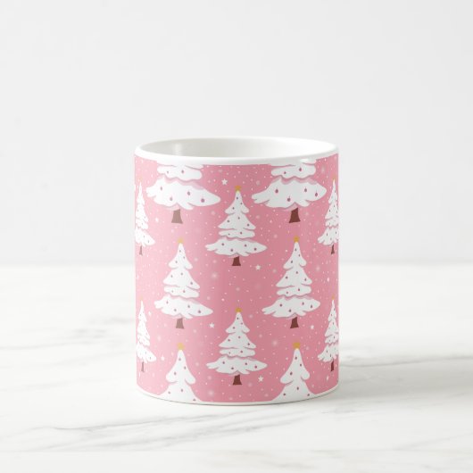 Rosa Weihnachtsfeier mit Weihnachtsbaummuster Kaffeetasse (Mittel)
