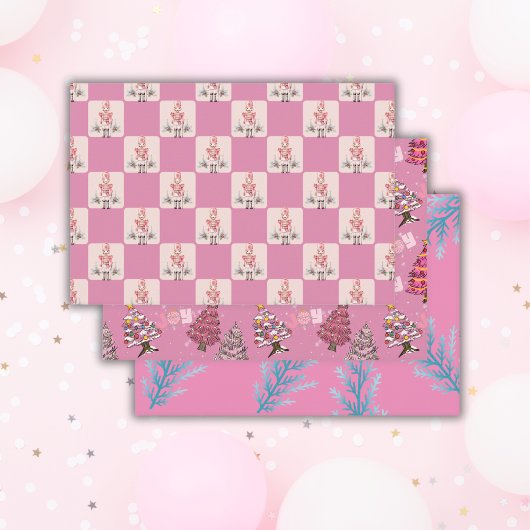 Rosa Weihnachtsfeiertag Geschenkpapier Set