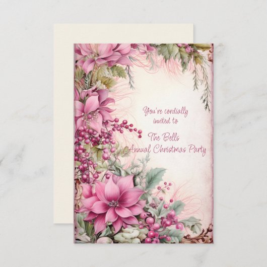 Rosa Weihnachtsfeiertage Jährliches Party Einladung (Vorne/Hinten)