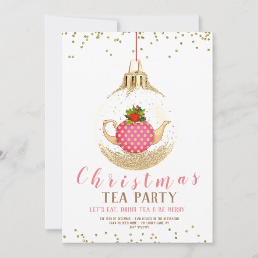 Rosa Weihnachtsfest Tee Party Einladung (Vorderseite)