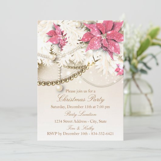 Rosa Weihnachtsgarland | Einladung zur Feier (Stehend Vorderseite)