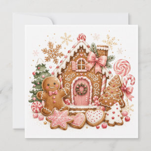 Rosa Weihnachtsgartenhaus aus Lebkuchen mit Zucker Karte