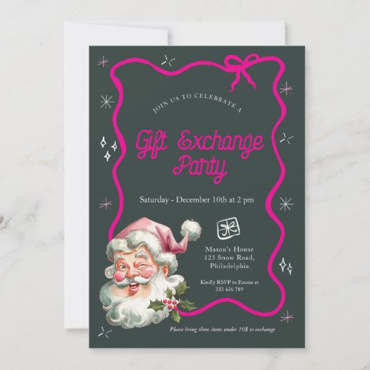 Rosa Weihnachtsgeschenk-Austausch Party Einladung (Vorderseite)