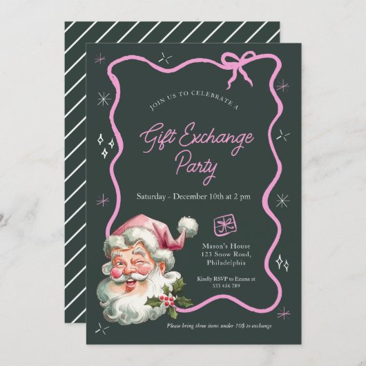 Rosa Weihnachtsgeschenk-Austausch Party Einladung (Vorne/Hinten)