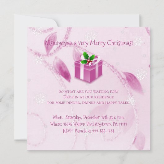 Rosa Weihnachtsgeschenk Einladung (Rückseite)