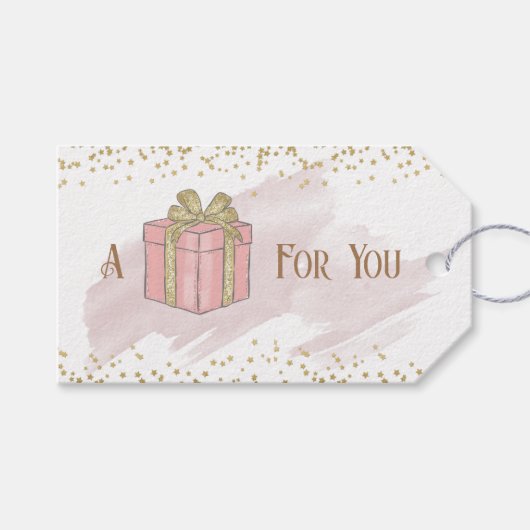 Rosa Weihnachtsgeschenk Geschenkanhänger (Vorderseite (Horizontal))