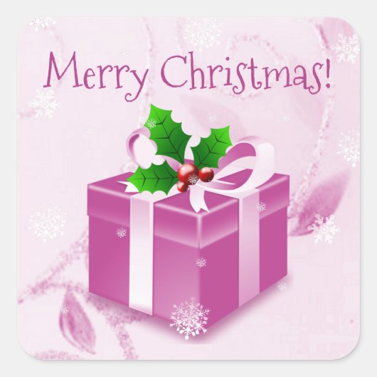 Rosa Weihnachtsgeschenk Quadratischer Aufkleber (Vorderseite)