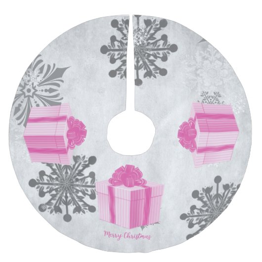 Rosa Weihnachtsgeschenk Treppenhaut Polyester Weihnachtsbaumdecke (Vorderseite)