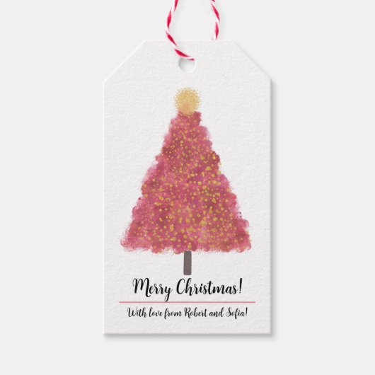 Rosa Weihnachtsgeschenke mit Glitzer Geschenkanhänger (Vorderseite)