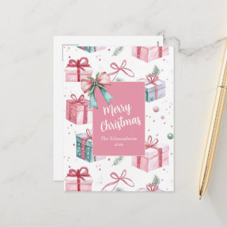 Rosa Weihnachtsgeschenkverpackungen Vintage-Postka Feiertagspostkarte