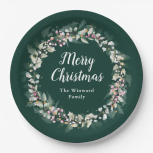 Rosa Weihnachtsgirlande Frohe Weihnachten Pappteller