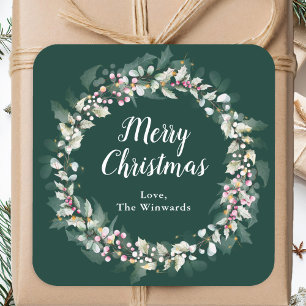 Rosa Weihnachtsgirlande Frohe Weihnachten Quadratischer Aufkleber
