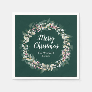 Rosa Weihnachtsgirlande Frohe Weihnachten Serviette