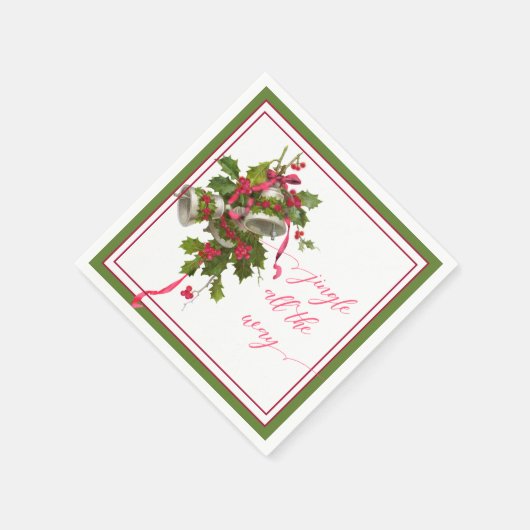 Rosa Weihnachtsglocken und Holly Paper Napkin Serviette (Ecke)
