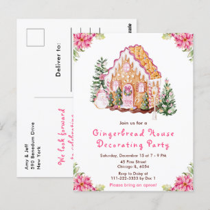 Rosa Weihnachtshaus-Dekorationsparty Postkarte