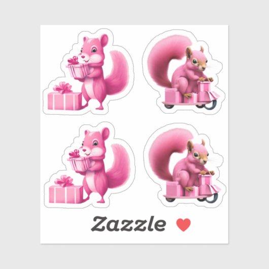 Rosa Weihnachtshörnchen liefern Geschenke Geschenk Aufkleber (Blatt)