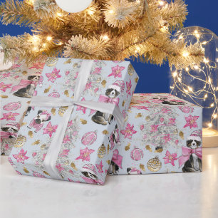 Rosa Weihnachtshunde Geschenkpapier