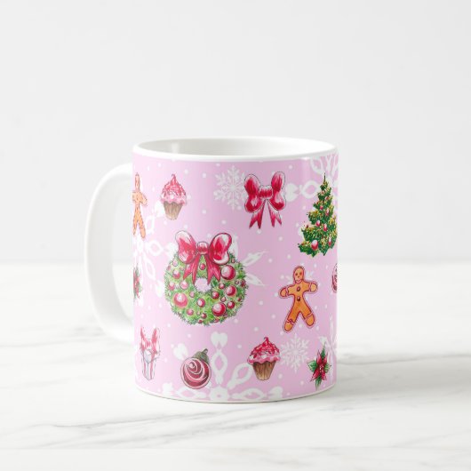 Rosa Weihnachtskaffee Tasse (Vorderseite Links)