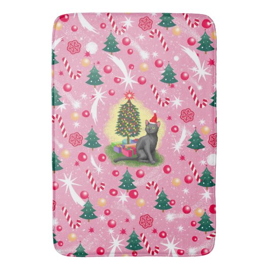 Rosa Weihnachtskatze Badematte (Vorderseite Vertikal)
