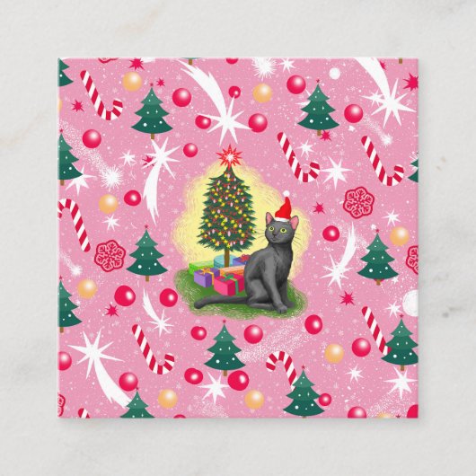 Rosa Weihnachtskatze Begleitkarte (Vorderseite)