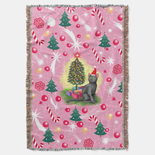 Rosa Weihnachtskatze Decke (Vorderseite Vertikal)