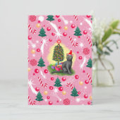Rosa Weihnachtskatze Einladung (Stehend Vorderseite)