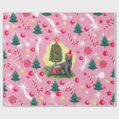 Rosa Weihnachtskatze Geschenkpapier (Flach)
