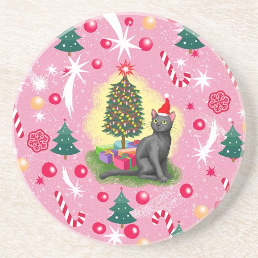 Rosa Weihnachtskatze Getränkeuntersetzer (Vorne)