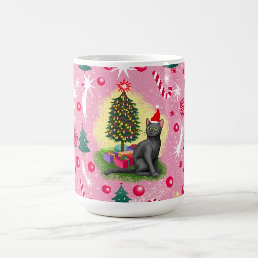 Rosa Weihnachtskatze Kaffeetasse (Mittel)