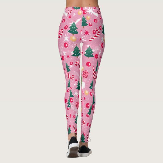 Rosa Weihnachtskatze Leggings (Rückseite)